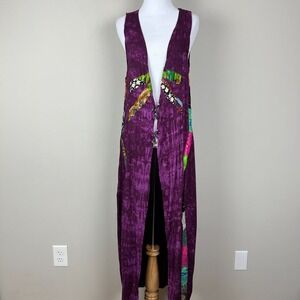 Nativewear Designs Duster Vest Women Medium Purple Tie Dye Boho Patchwork Unique